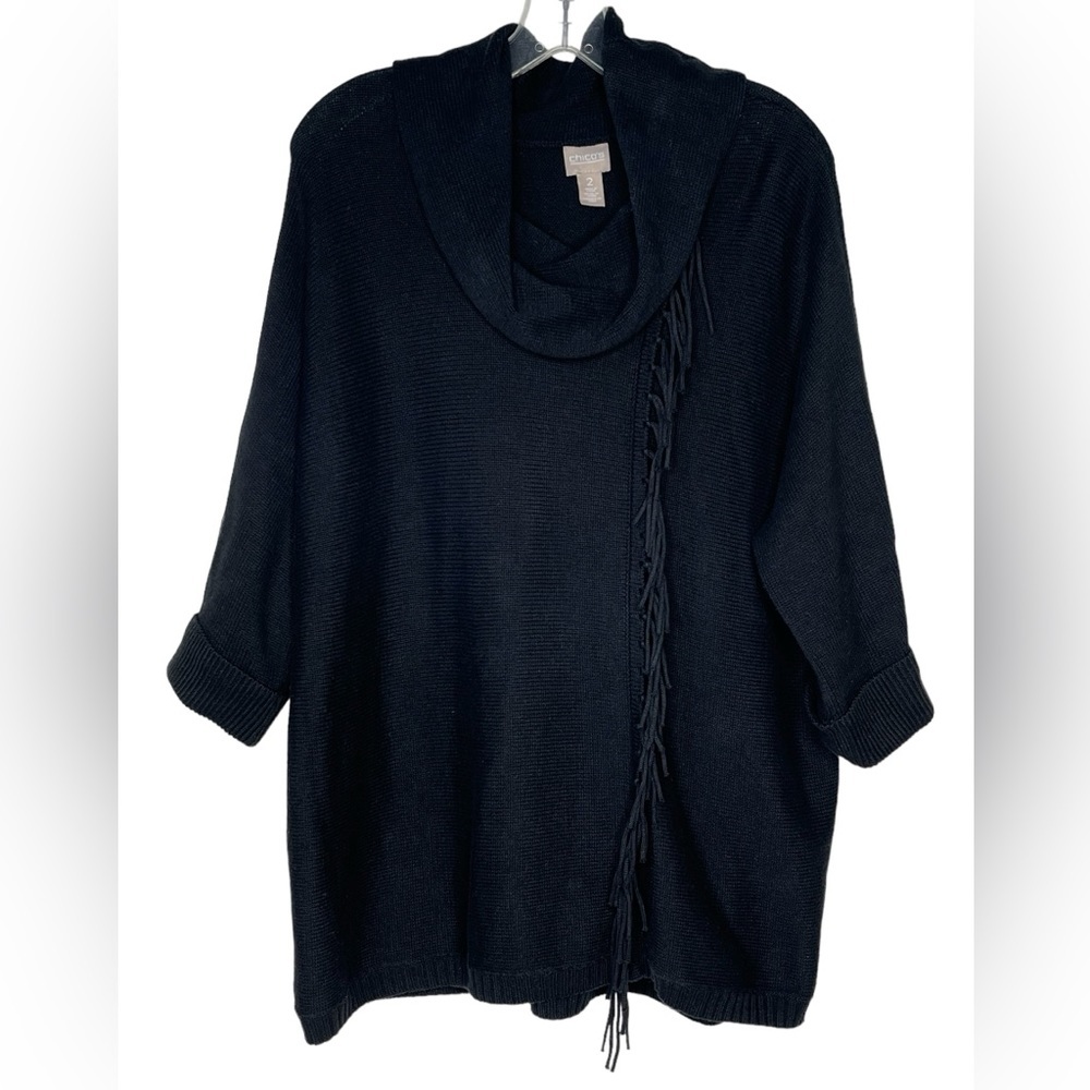 Chico's Cowl Neck 3/4 Bat Wing Sleeve Black Knit Womens Sweater Chico Size 2(12)